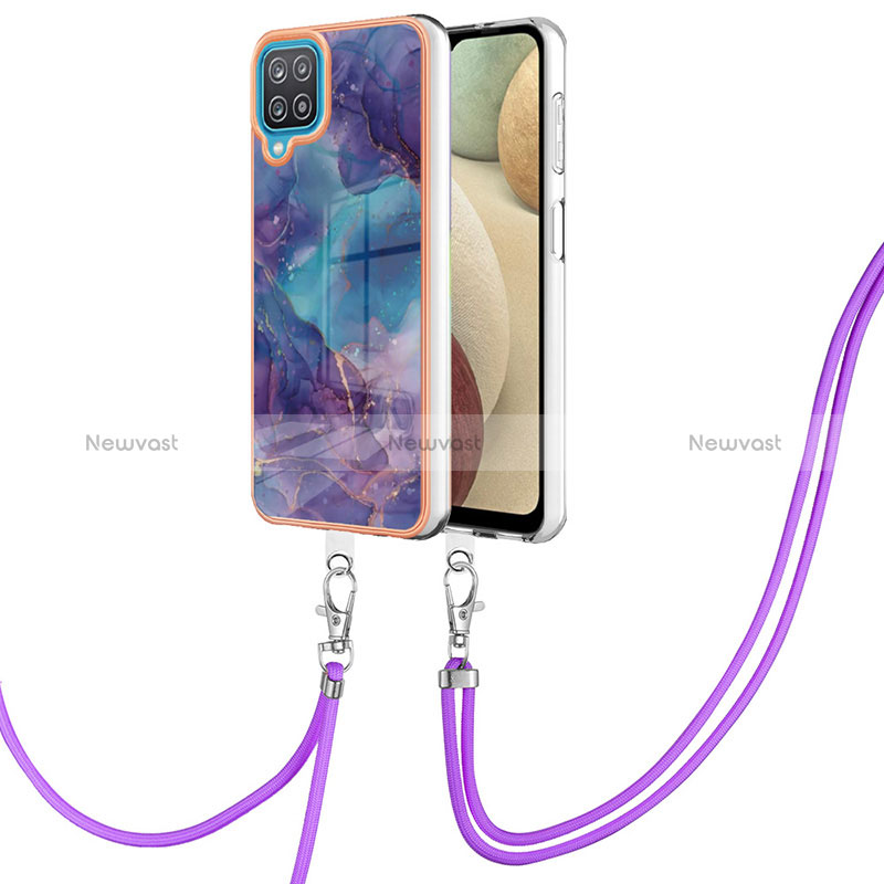 Silicone Candy Rubber Gel Fashionable Pattern Soft Case Cover with Lanyard Strap YB7 for Samsung Galaxy A12