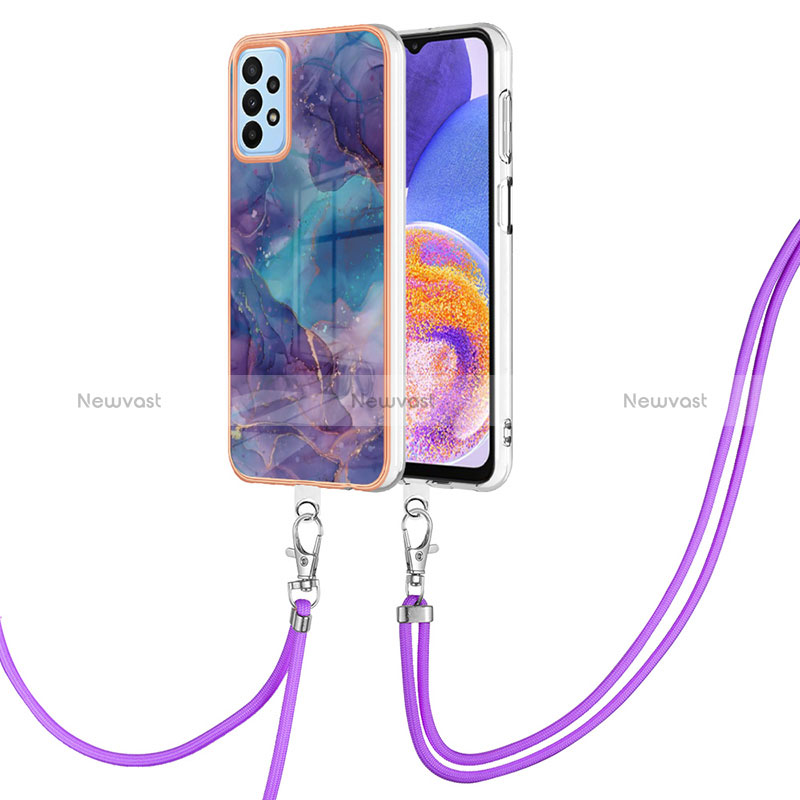 Silicone Candy Rubber Gel Fashionable Pattern Soft Case Cover with Lanyard Strap YB7 for Samsung Galaxy A23 5G