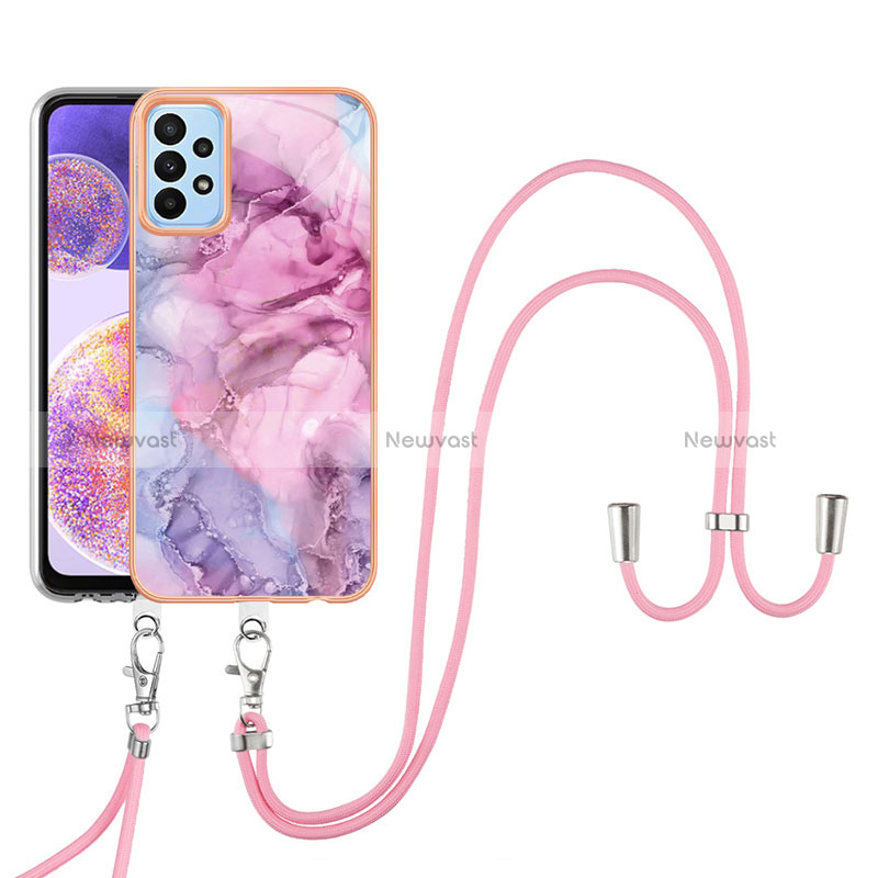 Silicone Candy Rubber Gel Fashionable Pattern Soft Case Cover with Lanyard Strap YB7 for Samsung Galaxy A23 5G