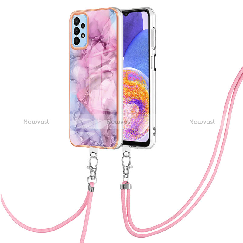 Silicone Candy Rubber Gel Fashionable Pattern Soft Case Cover with Lanyard Strap YB7 for Samsung Galaxy A33 5G