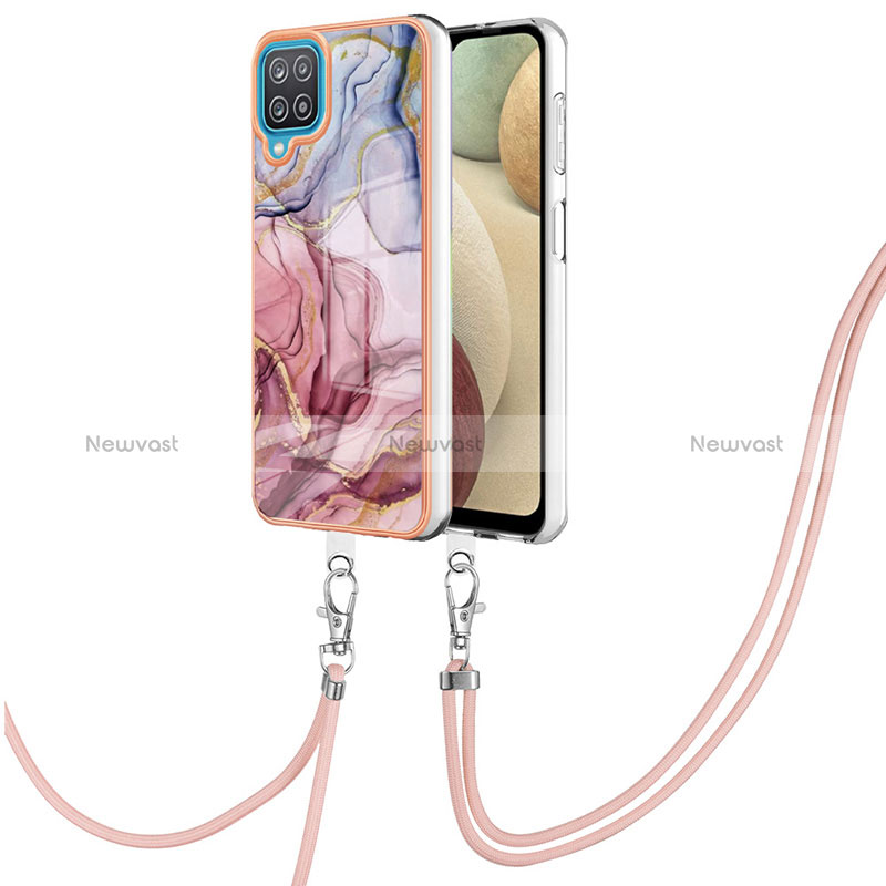 Silicone Candy Rubber Gel Fashionable Pattern Soft Case Cover with Lanyard Strap YB7 for Samsung Galaxy F12 Mixed