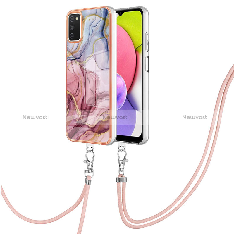 Silicone Candy Rubber Gel Fashionable Pattern Soft Case Cover with Lanyard Strap YB7 for Samsung Galaxy M02s Mixed