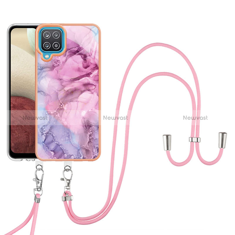 Silicone Candy Rubber Gel Fashionable Pattern Soft Case Cover with Lanyard Strap YB7 for Samsung Galaxy M12