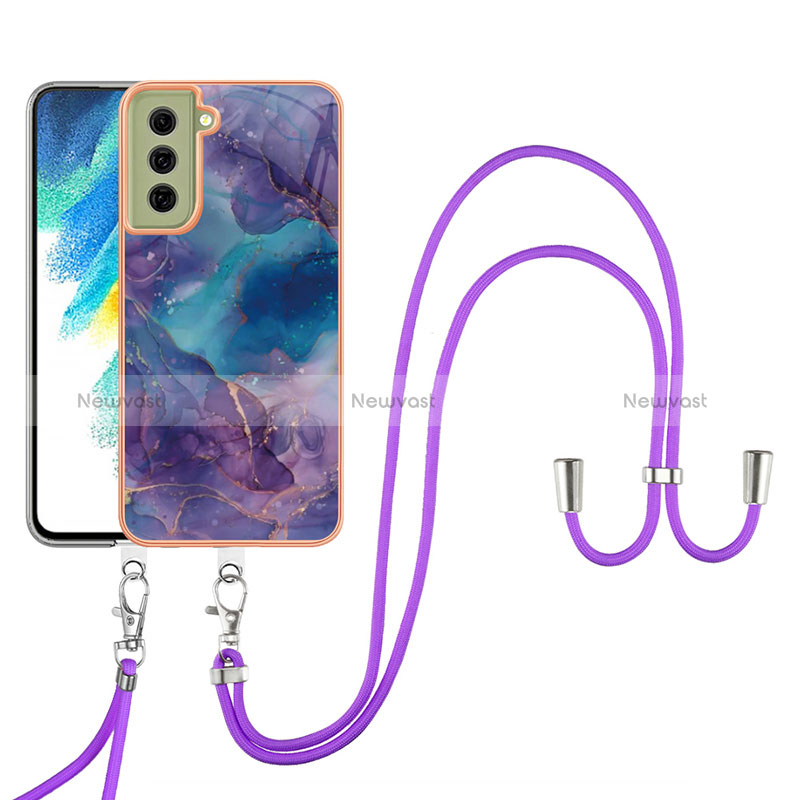 Silicone Candy Rubber Gel Fashionable Pattern Soft Case Cover with Lanyard Strap YB7 for Samsung Galaxy S21 FE 5G