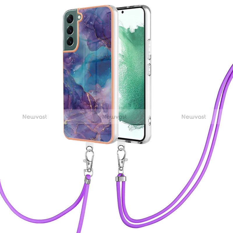 Silicone Candy Rubber Gel Fashionable Pattern Soft Case Cover with Lanyard Strap YB7 for Samsung Galaxy S22 Plus 5G Purple