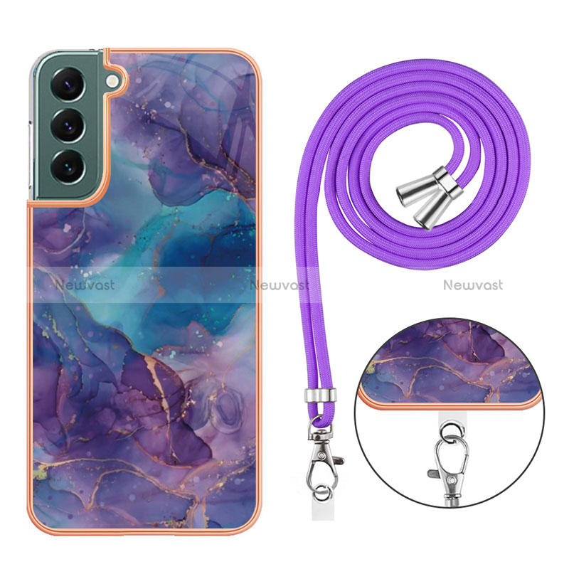 Silicone Candy Rubber Gel Fashionable Pattern Soft Case Cover with Lanyard Strap YB7 for Samsung Galaxy S23 Plus 5G