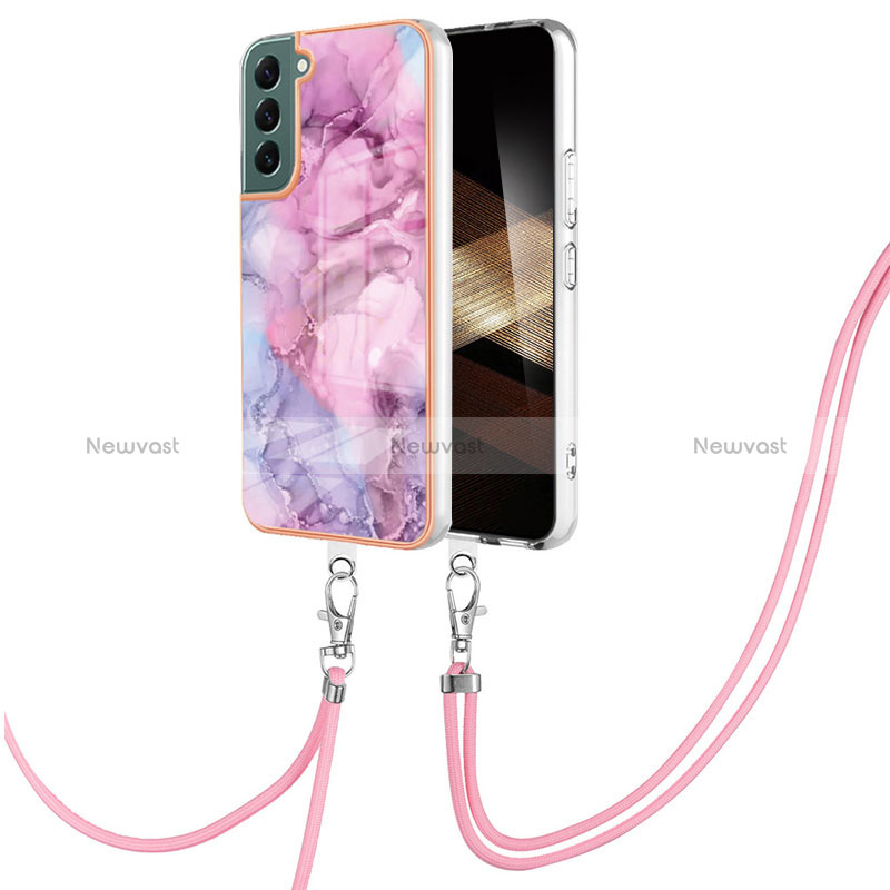 Silicone Candy Rubber Gel Fashionable Pattern Soft Case Cover with Lanyard Strap YB7 for Samsung Galaxy S24 Plus 5G