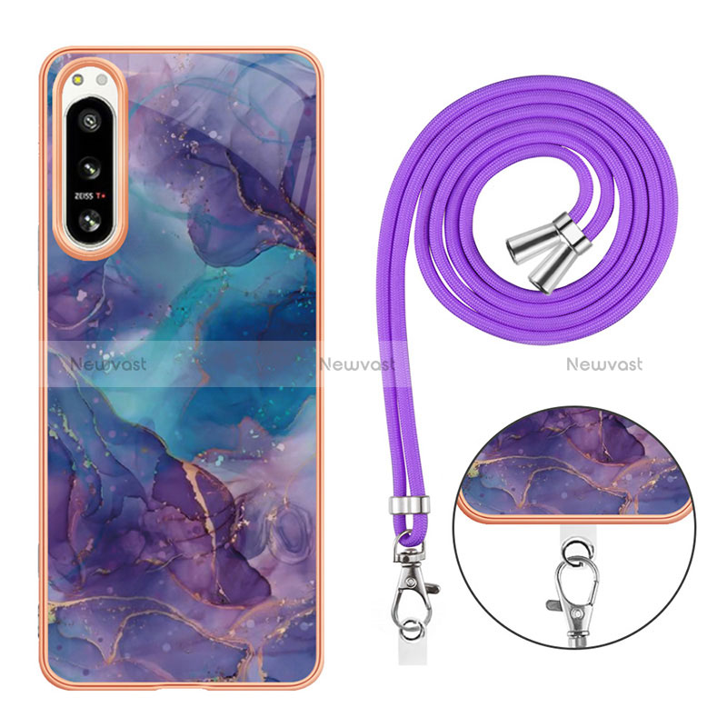 Silicone Candy Rubber Gel Fashionable Pattern Soft Case Cover with Lanyard Strap YB7 for Sony Xperia 5 IV