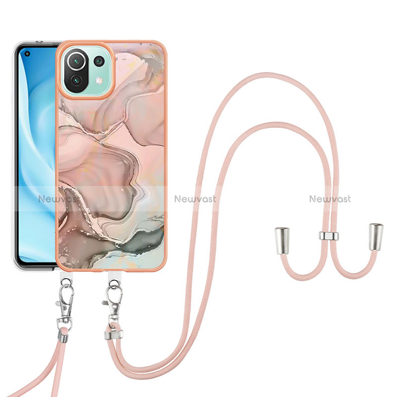 Silicone Candy Rubber Gel Fashionable Pattern Soft Case Cover with Lanyard Strap YB7 for Xiaomi Mi 11 Lite 4G