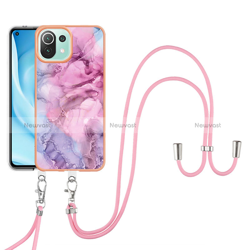 Silicone Candy Rubber Gel Fashionable Pattern Soft Case Cover with Lanyard Strap YB7 for Xiaomi Mi 11 Lite 4G