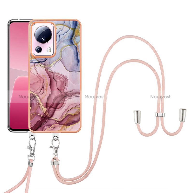 Silicone Candy Rubber Gel Fashionable Pattern Soft Case Cover with Lanyard Strap YB7 for Xiaomi Mi 13 Lite 5G Mixed