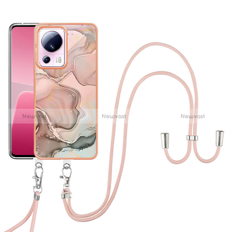 Silicone Candy Rubber Gel Fashionable Pattern Soft Case Cover with Lanyard Strap YB7 for Xiaomi Mi 13 Lite 5G Pink
