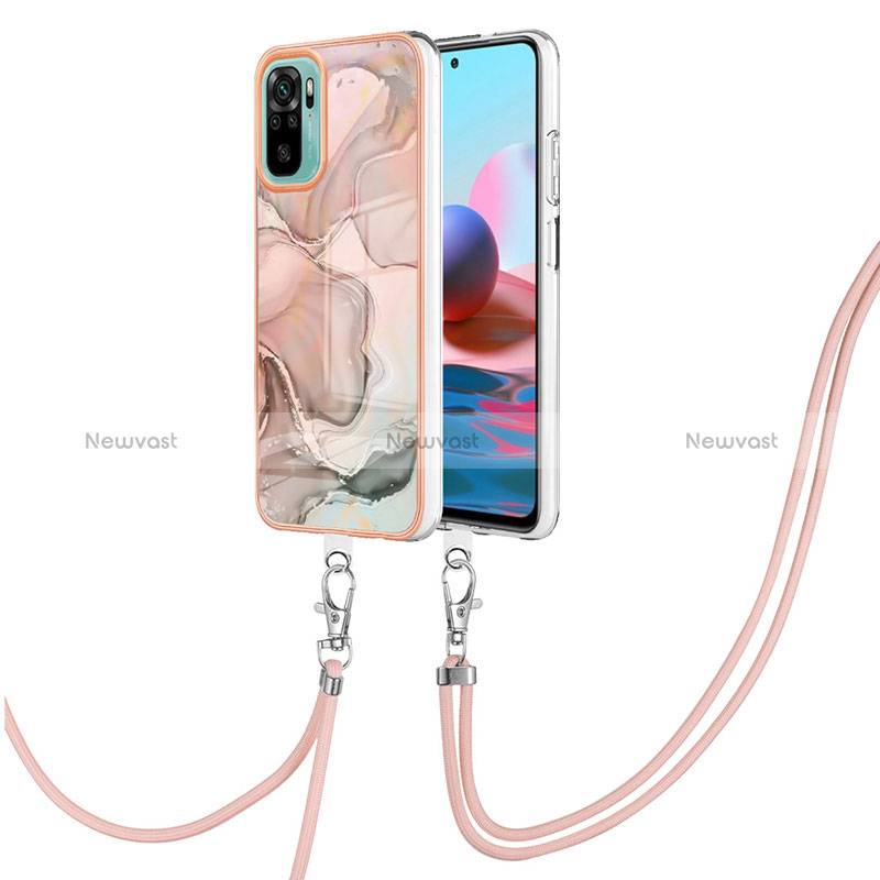 Silicone Candy Rubber Gel Fashionable Pattern Soft Case Cover with Lanyard Strap YB7 for Xiaomi Poco M5S Pink