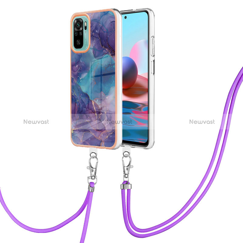 Silicone Candy Rubber Gel Fashionable Pattern Soft Case Cover with Lanyard Strap YB7 for Xiaomi Poco M5S Purple