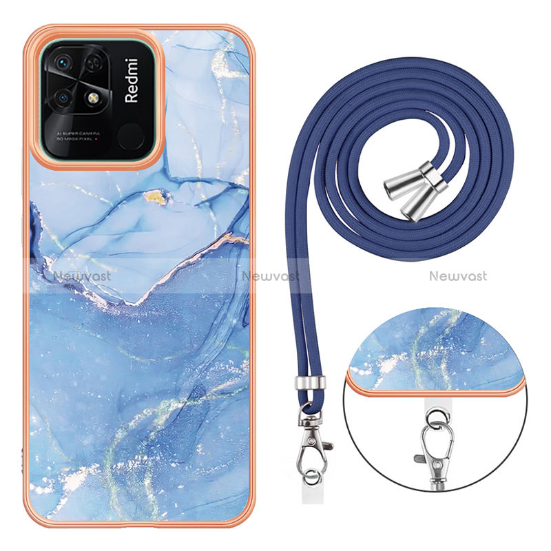 Silicone Candy Rubber Gel Fashionable Pattern Soft Case Cover with Lanyard Strap YB7 for Xiaomi Redmi 10 Power