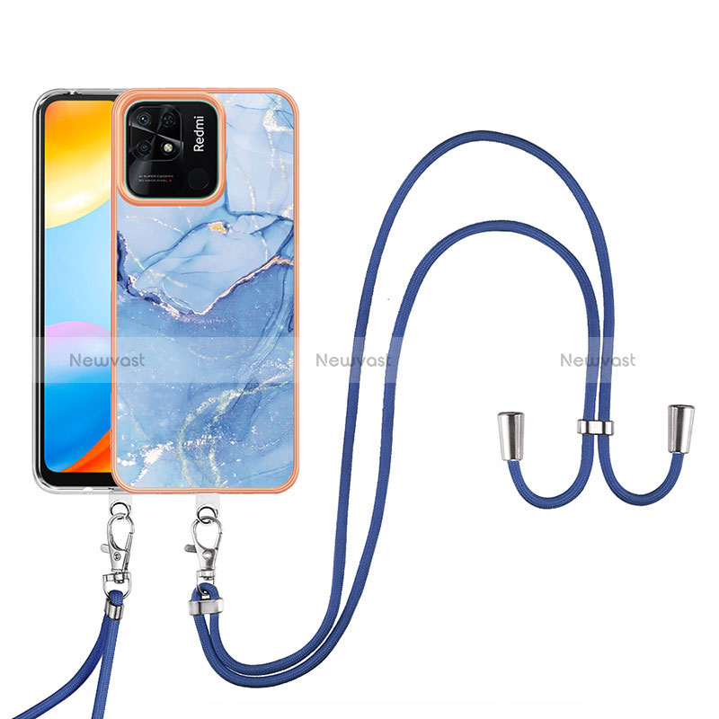 Silicone Candy Rubber Gel Fashionable Pattern Soft Case Cover with Lanyard Strap YB7 for Xiaomi Redmi 10 Power