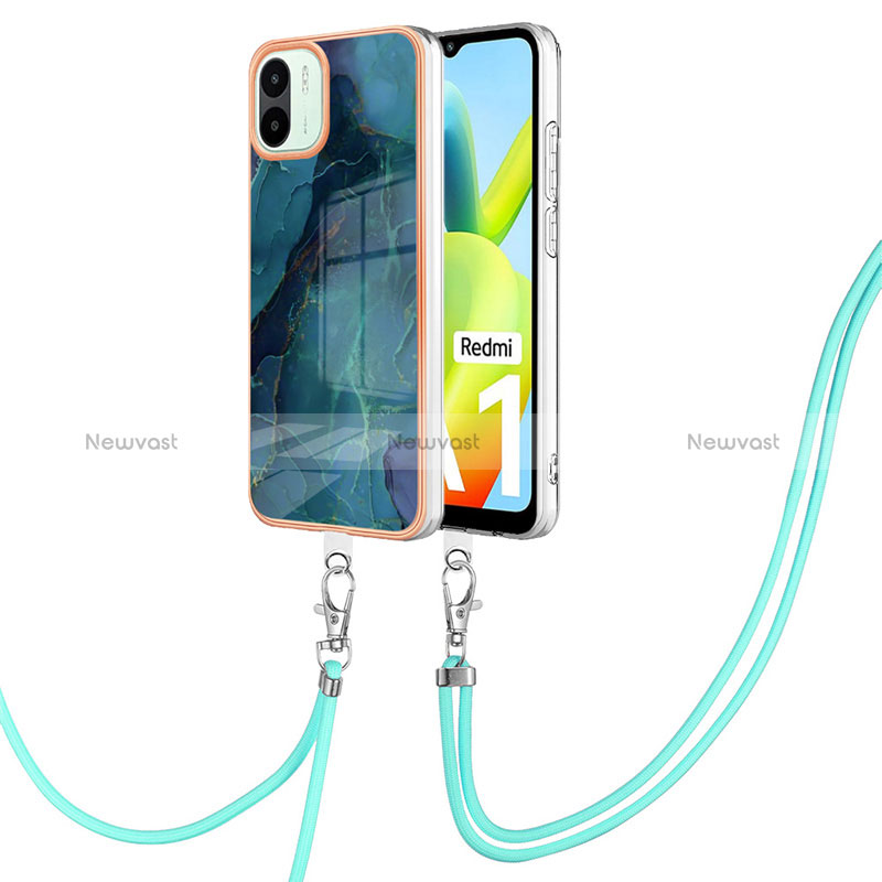 Silicone Candy Rubber Gel Fashionable Pattern Soft Case Cover with Lanyard Strap YB7 for Xiaomi Redmi A2 Green