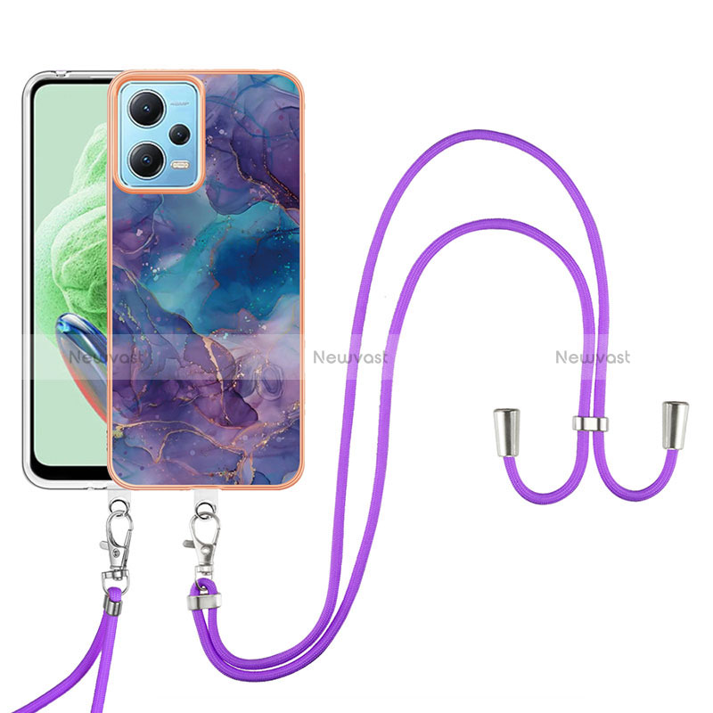 Silicone Candy Rubber Gel Fashionable Pattern Soft Case Cover with Lanyard Strap YB7 for Xiaomi Redmi Note 12 5G Purple