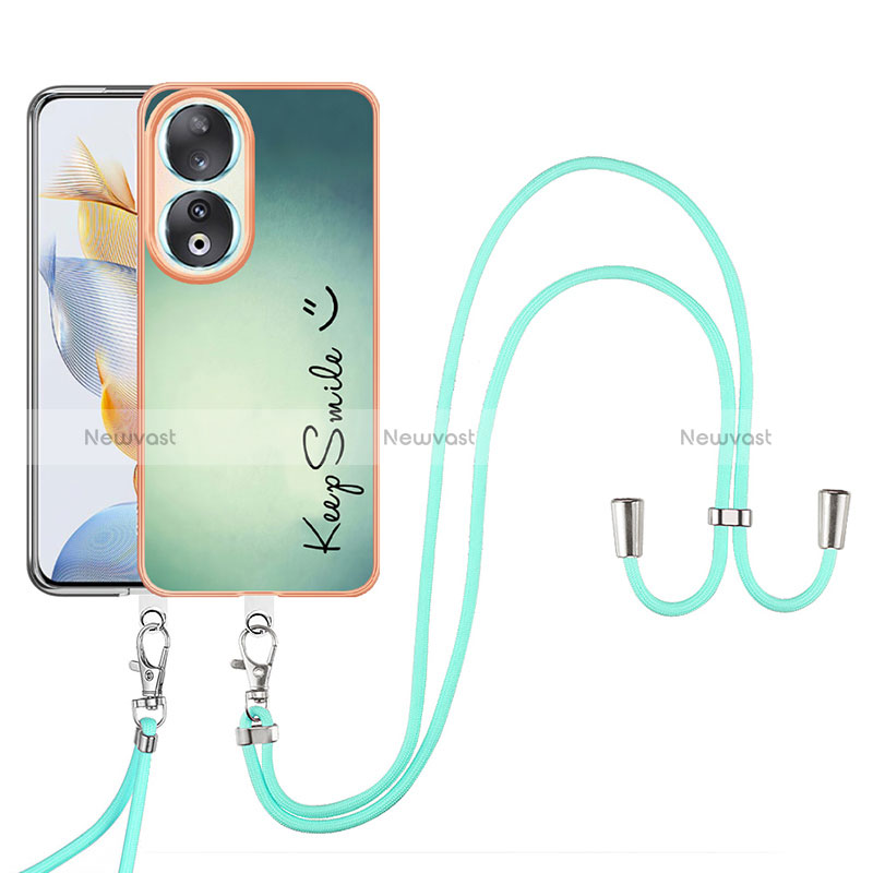 Silicone Candy Rubber Gel Fashionable Pattern Soft Case Cover with Lanyard Strap YB8 for Huawei Honor 90 5G