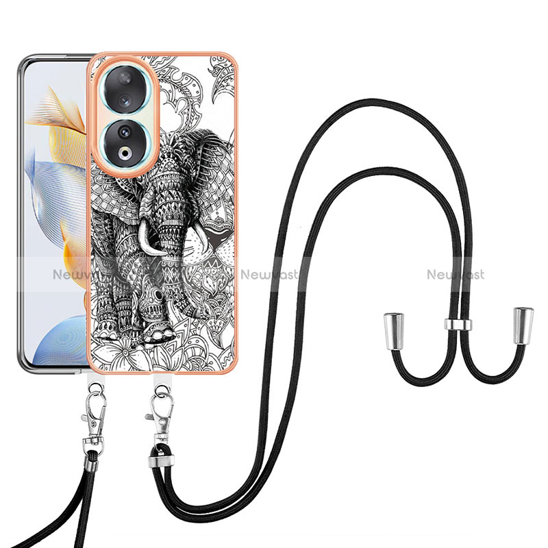 Silicone Candy Rubber Gel Fashionable Pattern Soft Case Cover with Lanyard Strap YB8 for Huawei Honor 90 5G