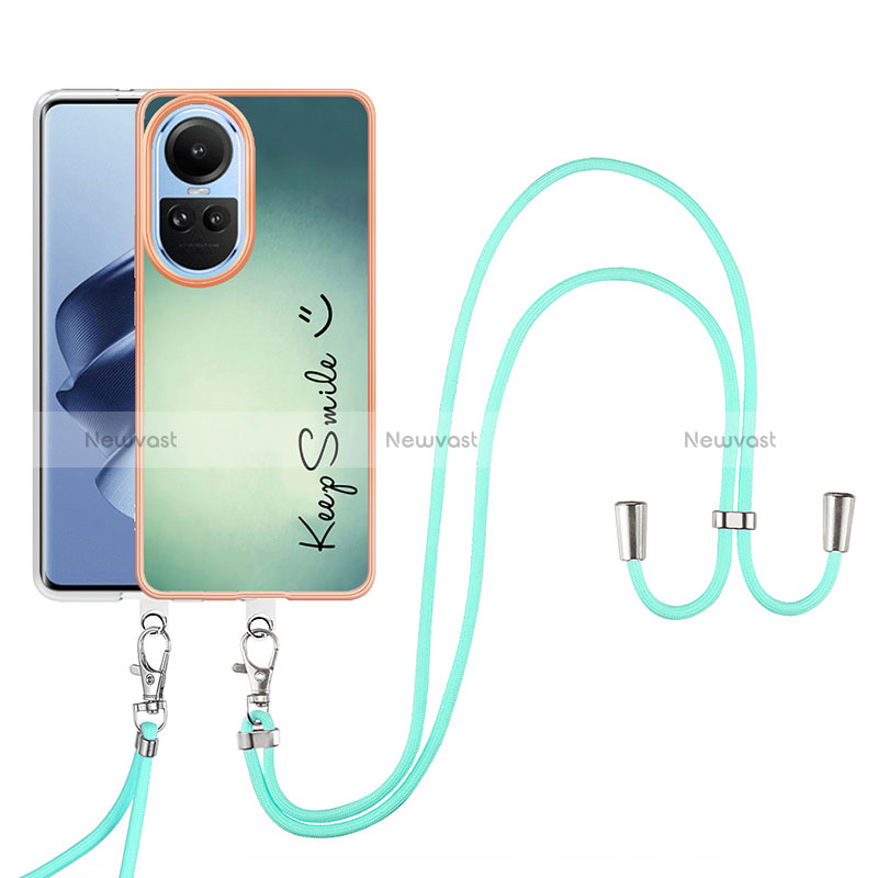 Silicone Candy Rubber Gel Fashionable Pattern Soft Case Cover with Lanyard Strap YB8 for Oppo Reno10 5G