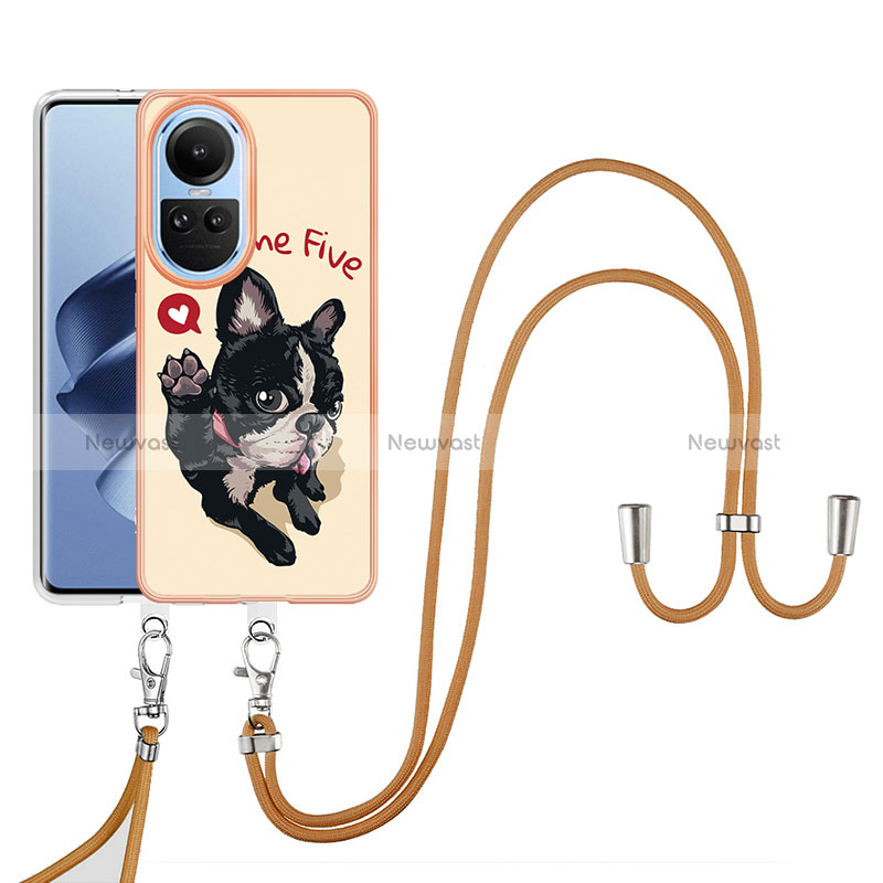Silicone Candy Rubber Gel Fashionable Pattern Soft Case Cover with Lanyard Strap YB8 for Oppo Reno10 5G