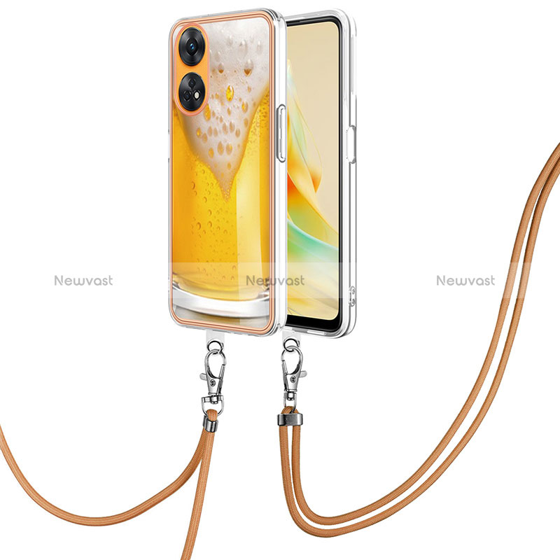 Silicone Candy Rubber Gel Fashionable Pattern Soft Case Cover with Lanyard Strap YB8 for Oppo Reno8 T 4G