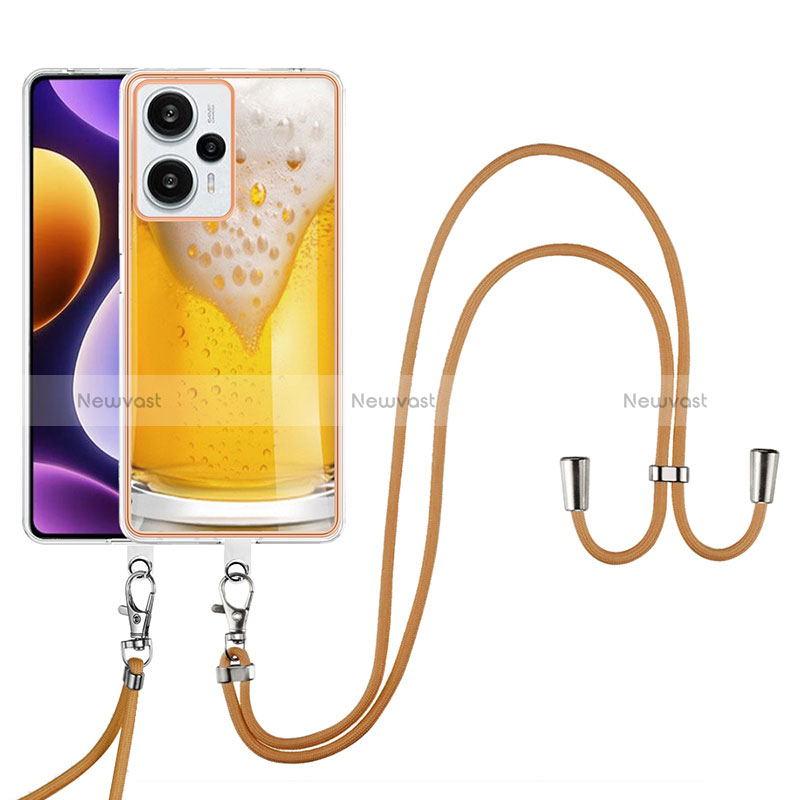 Silicone Candy Rubber Gel Fashionable Pattern Soft Case Cover with Lanyard Strap YB8 for Xiaomi Poco F5 5G