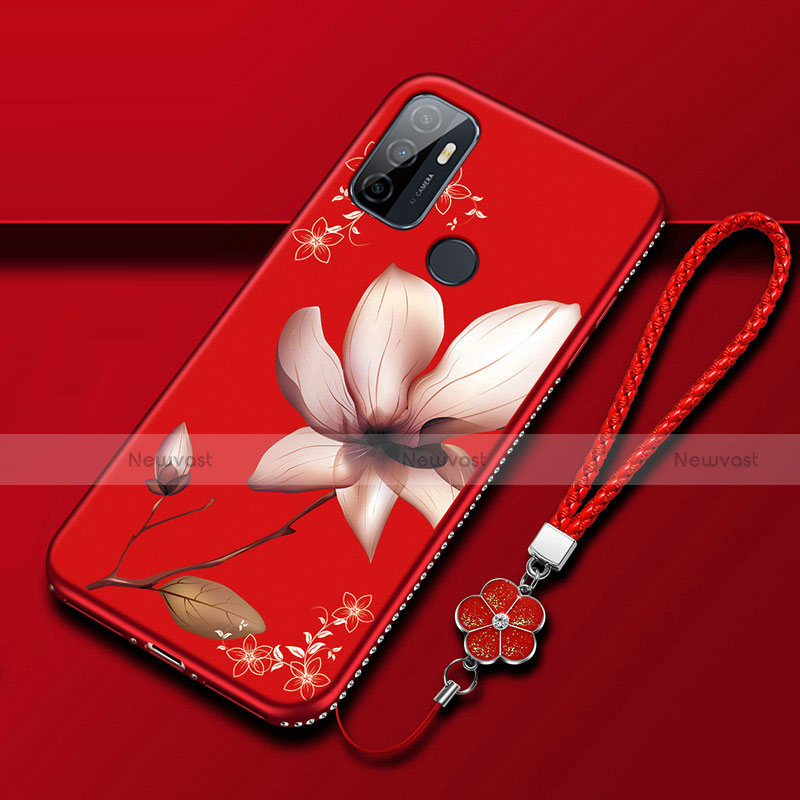 Silicone Candy Rubber Gel Flowers Soft Case Cover A01 for Oppo A53 Red Wine