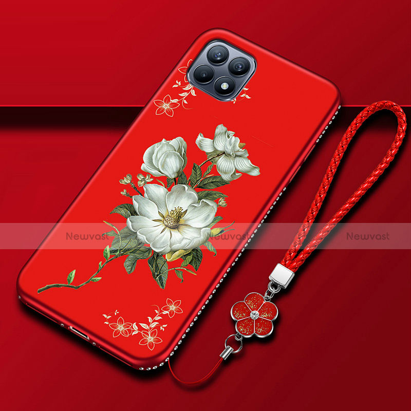 Silicone Candy Rubber Gel Flowers Soft Case Cover A01 for Oppo Reno4 SE 5G Red