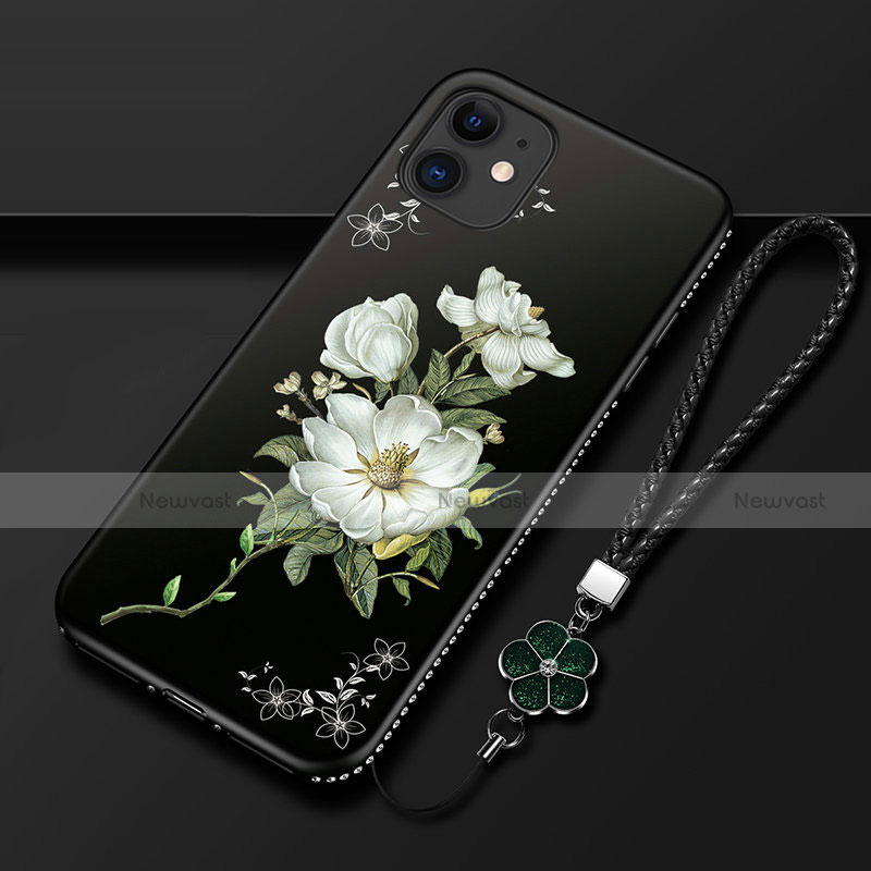 Silicone Candy Rubber Gel Flowers Soft Case Cover for Apple iPhone 12 Black