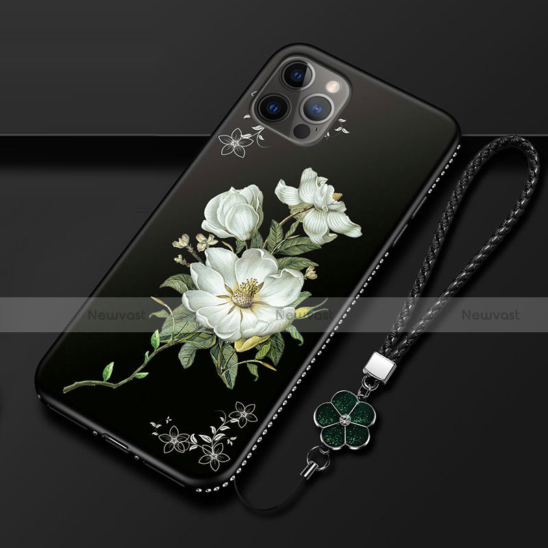 Silicone Candy Rubber Gel Flowers Soft Case Cover for Apple iPhone 12 Pro Black