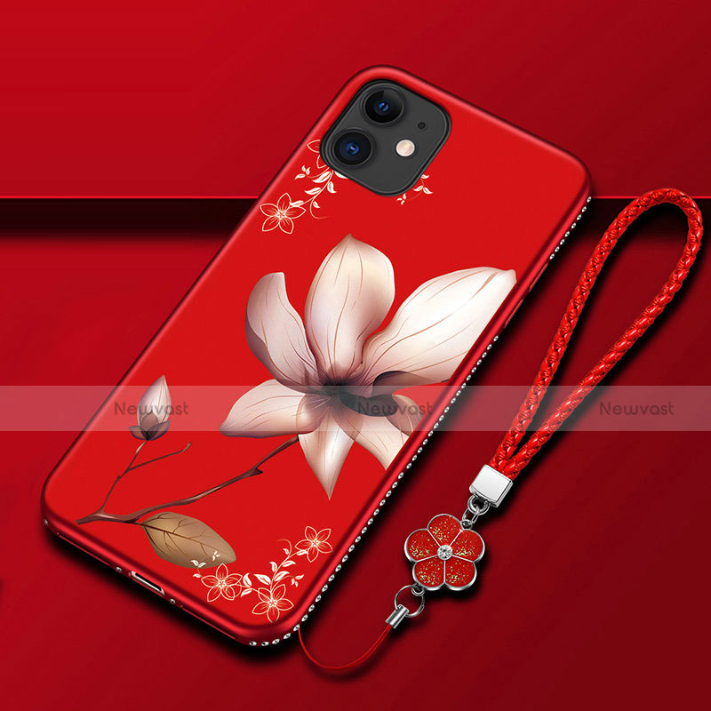 Silicone Candy Rubber Gel Flowers Soft Case Cover for Apple iPhone 12 Red Wine