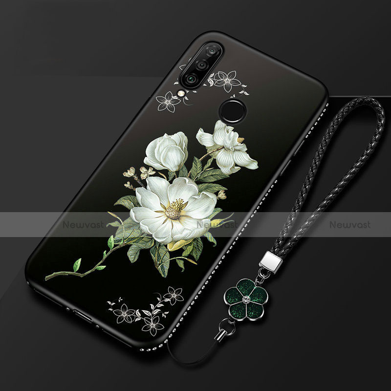 Silicone Candy Rubber Gel Flowers Soft Case Cover for Huawei Honor 20 Lite Black