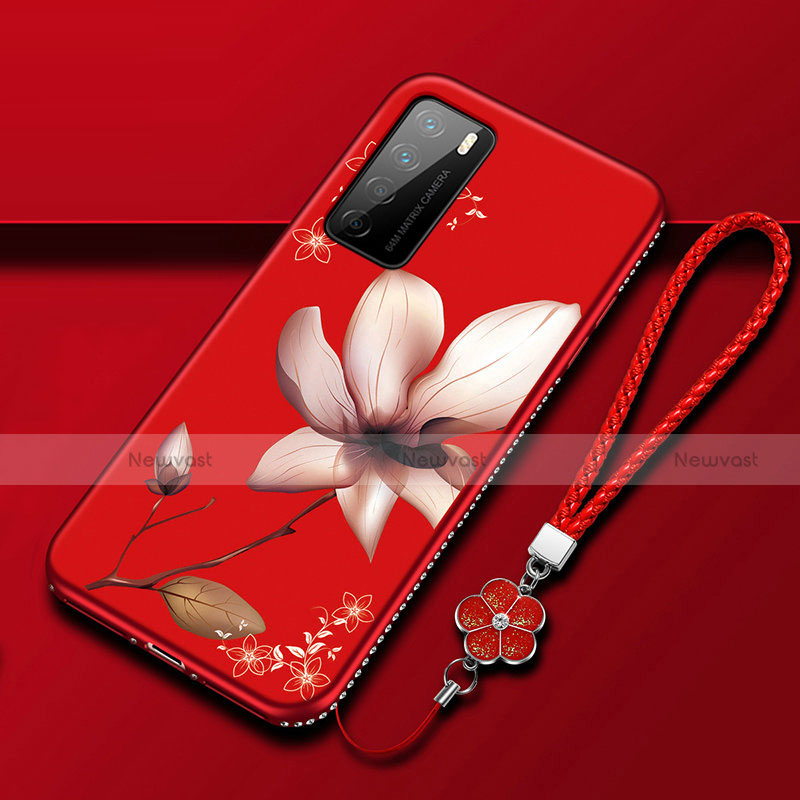 Silicone Candy Rubber Gel Flowers Soft Case Cover for Huawei Honor Play4 5G Red Wine