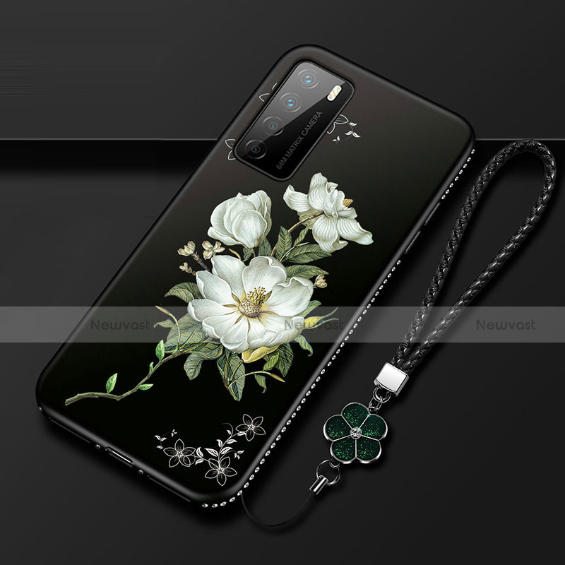 Silicone Candy Rubber Gel Flowers Soft Case Cover for Huawei Honor Play4 5G White