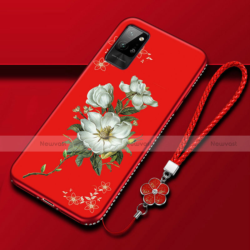 Silicone Candy Rubber Gel Flowers Soft Case Cover for Huawei Honor Play4 Pro 5G Red