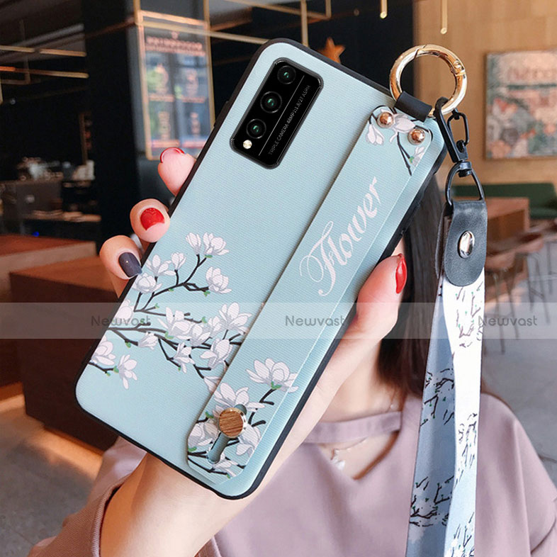 Silicone Candy Rubber Gel Flowers Soft Case Cover for Huawei Honor Play4T Pro Sky Blue