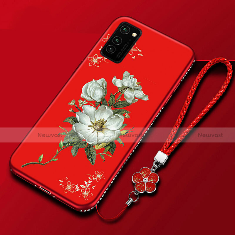Silicone Candy Rubber Gel Flowers Soft Case Cover for Huawei Honor View 30 Pro 5G Red