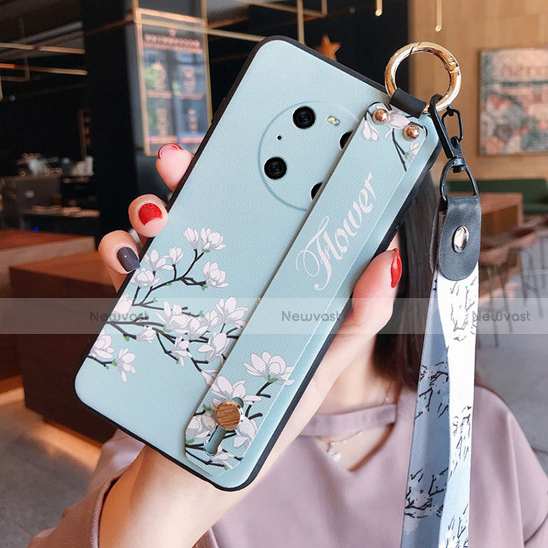 Silicone Candy Rubber Gel Flowers Soft Case Cover for Huawei Mate 40 Mint Blue