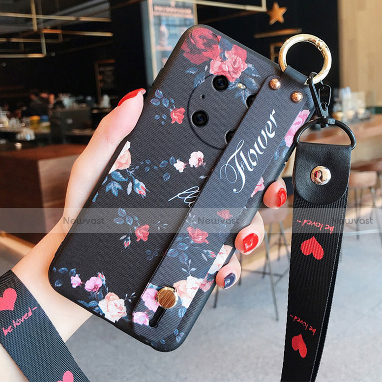 Silicone Candy Rubber Gel Flowers Soft Case Cover for Huawei Mate 40 Pro Black