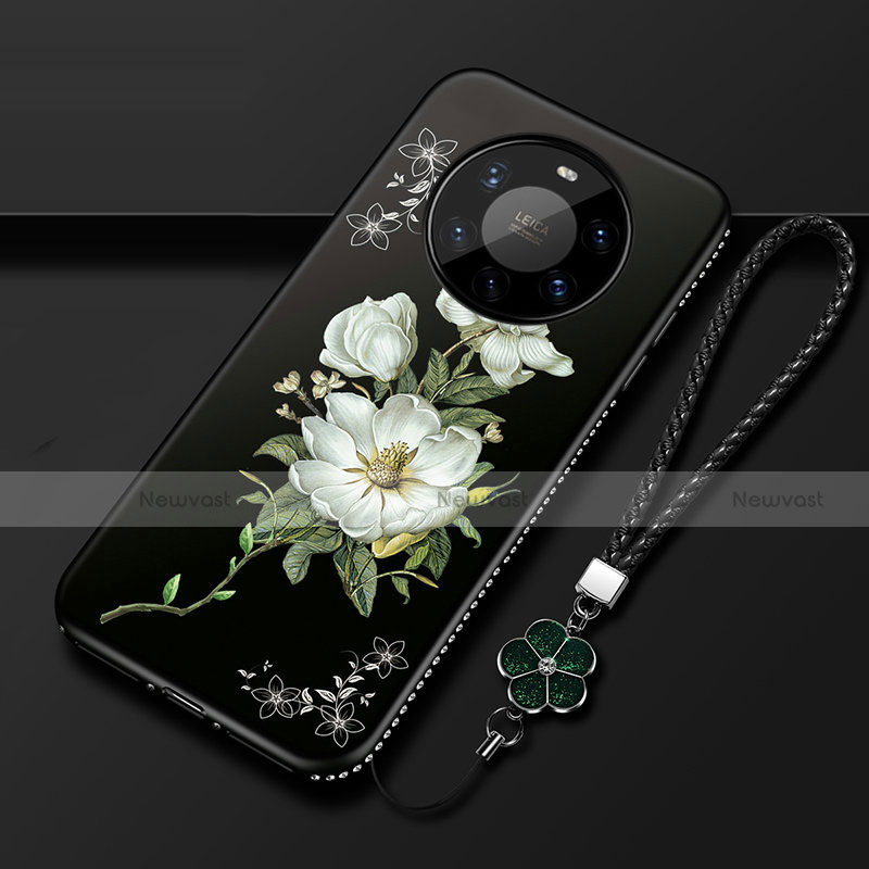 Silicone Candy Rubber Gel Flowers Soft Case Cover for Huawei Mate 40 Pro+ Plus Black