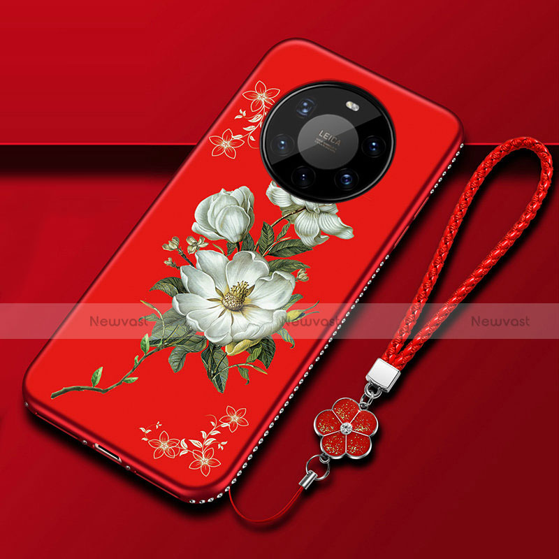 Silicone Candy Rubber Gel Flowers Soft Case Cover for Huawei Mate 40 Pro+ Plus Red