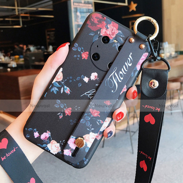 Silicone Candy Rubber Gel Flowers Soft Case Cover for Huawei Mate 40E 4G Black