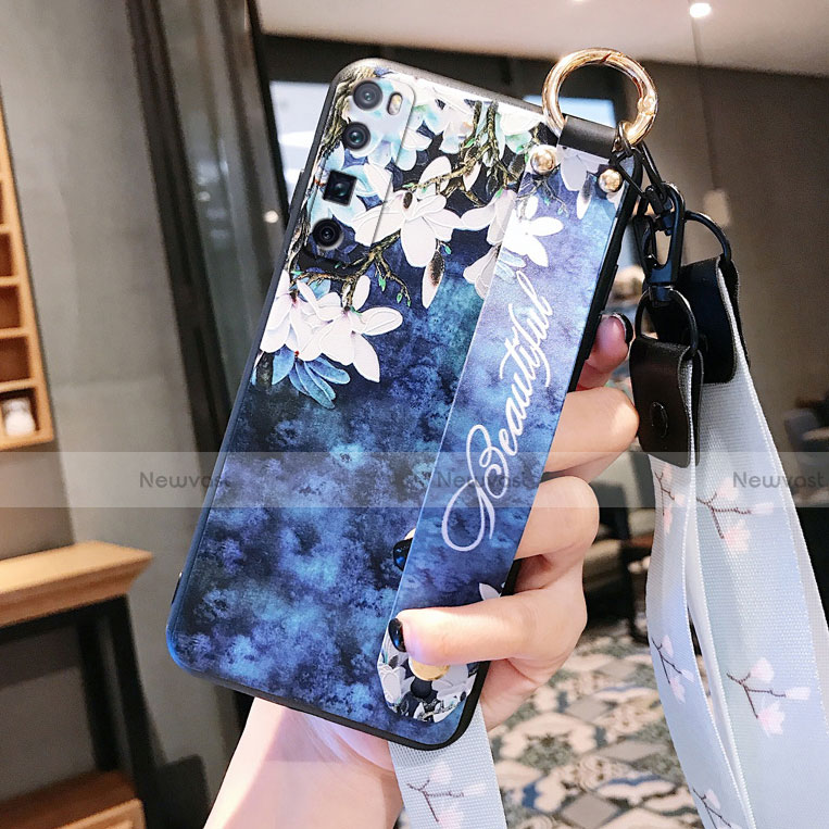 Silicone Candy Rubber Gel Flowers Soft Case Cover for Huawei Nova 7 Pro 5G Blue