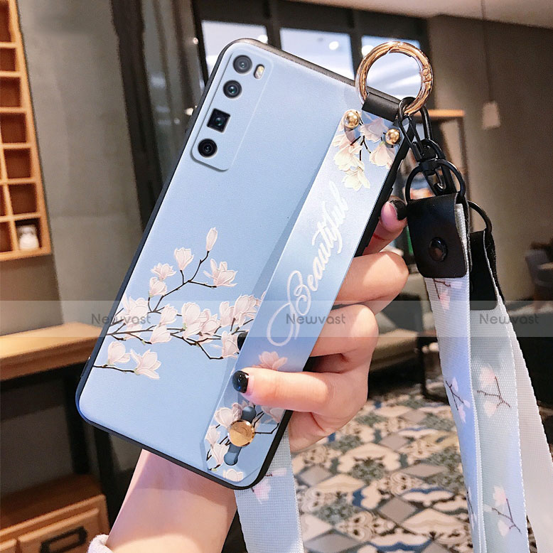 Silicone Candy Rubber Gel Flowers Soft Case Cover for Huawei Nova 7 Pro 5G Sky Blue