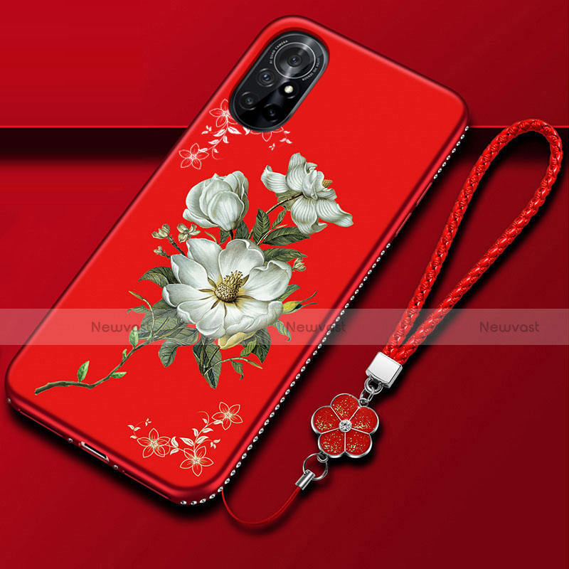 Silicone Candy Rubber Gel Flowers Soft Case Cover for Huawei Nova 8 5G Red