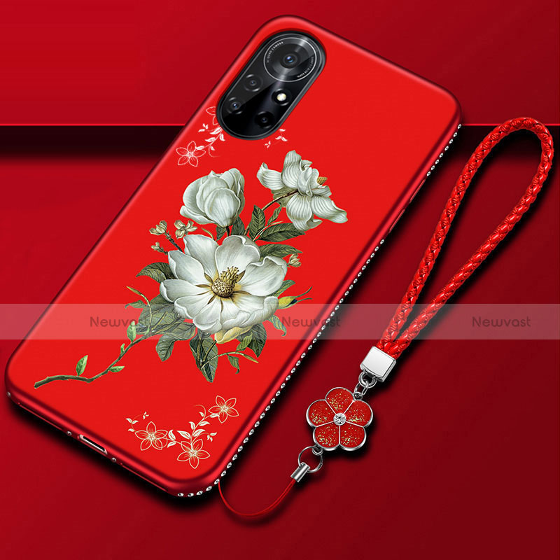 Silicone Candy Rubber Gel Flowers Soft Case Cover for Huawei Nova 8 Pro 5G Red