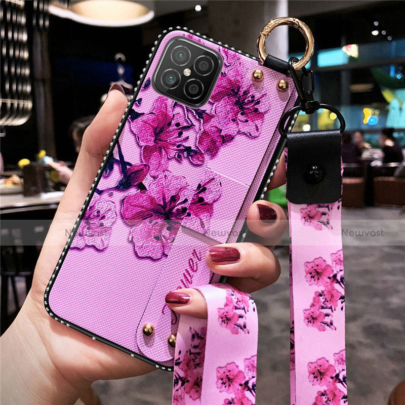 Silicone Candy Rubber Gel Flowers Soft Case Cover for Huawei Nova 8 SE 5G Purple