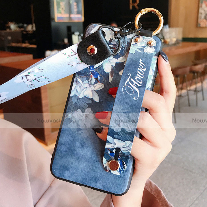 Silicone Candy Rubber Gel Flowers Soft Case Cover for Huawei P20 Blue
